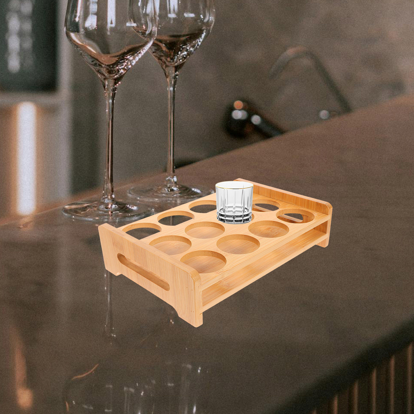 Wine Whiskey Beer - Espositore Portabicchierini in Bambù, Versatile Supporto